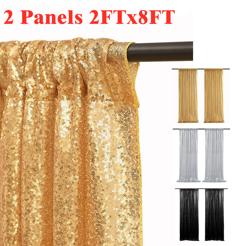 Sequin Fabric Panel - Gold-/silbrige Pailletten-Hintergrundvorhänge, 2 Paneele – 2