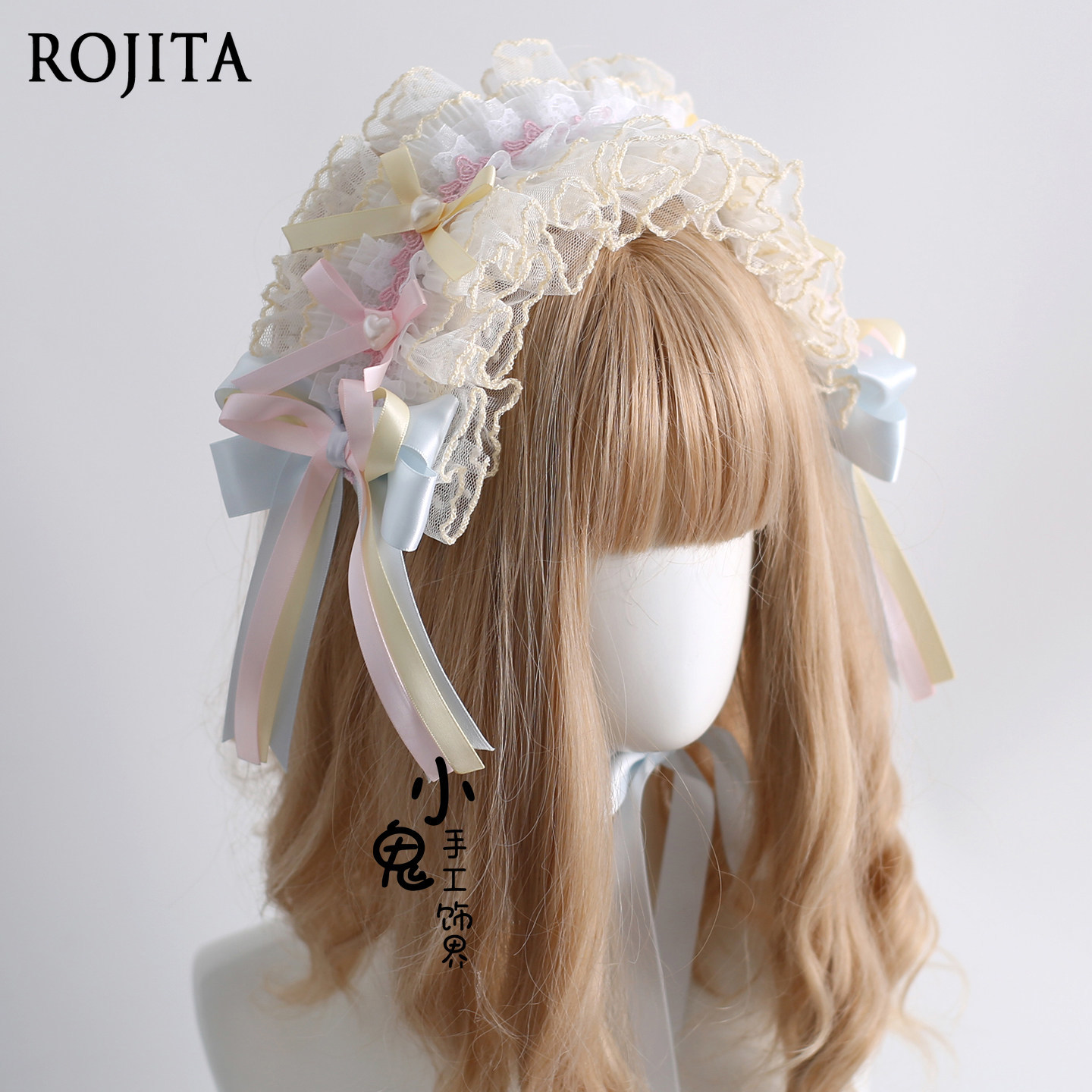 Lace Ribbon Trim - Süßer Pastell-Lolita-Mini-Hut mit Spitzenrüschen und Schleife,