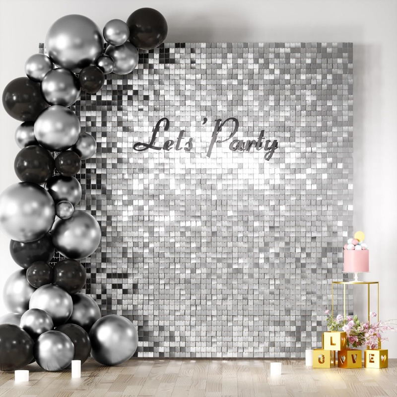Sequin Fabric Panel - 12/16/18/24 Stück Schimmernde Wanddekorationen Matte Silberne