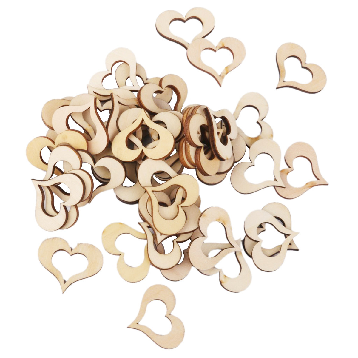 Embellishments For Scrapbooking - 50 Stück Holzfarbene Bassholz-Herzformen, Natürlich Geschliffene