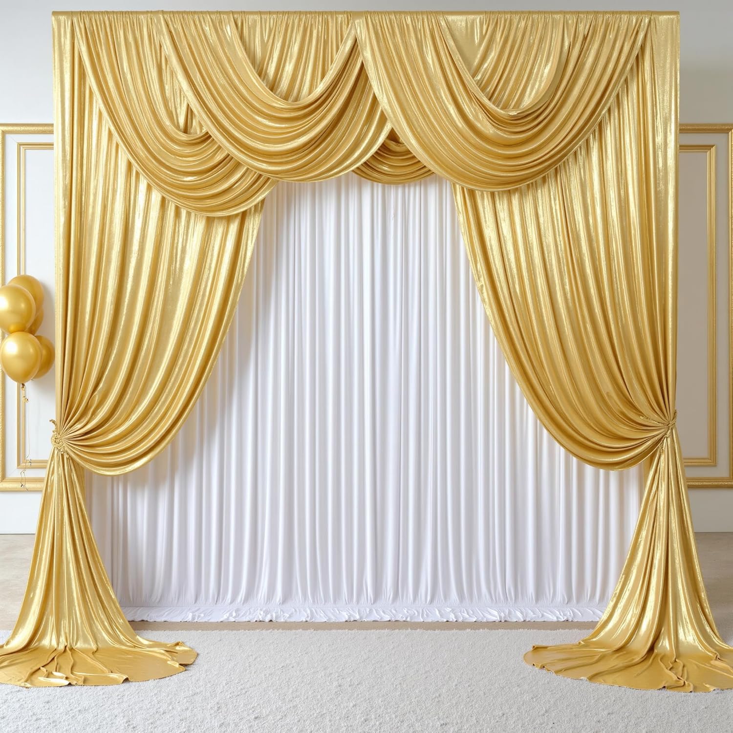 Sequin Fabric Panel - 2,3x7FT Knitterfreier Glitzer 1-teiliger Gold-Pailletten Fotohintergrund